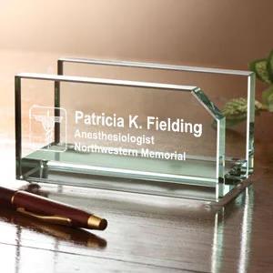 personalized business card holder for desk, personalized glass business card holder